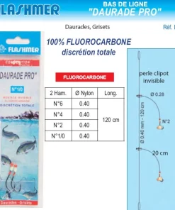 FLASHMER Bas de Ligne Daurade Pro Fluorocarbone 2 Hameçons