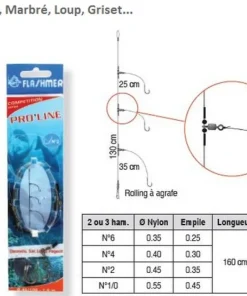 FLASHMER Bas De Lignes Surfcasting|Bas De Ligne Carnassiers^Bas de Ligne Pro-Line 2 Hameçons