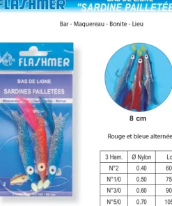 FLASHMER Bas de Ligne Sardines Pailletées 3 Hameçons