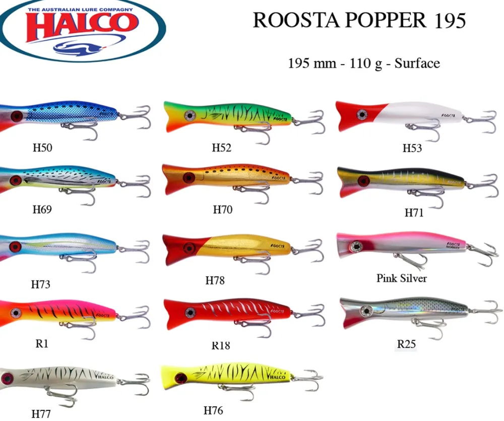 HALCO Poppers|Tous Les Produits^Leurre de Surface Roosta Popper 195
