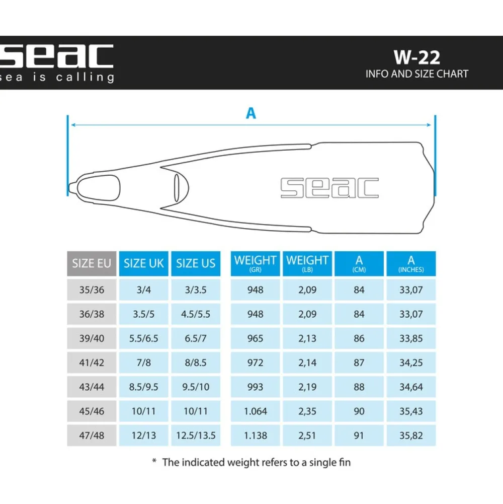 SEAC SUB Palmes chasse sous marine ou apnée W22 Noir