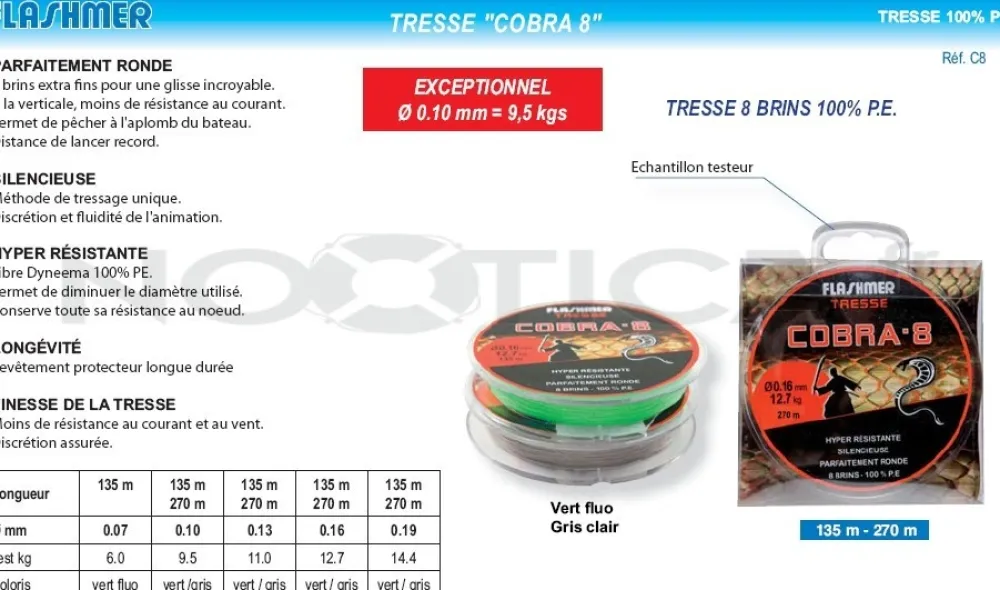 FLASHMER Nylons & Tresses Carpe|Nylons / Tresses Carnassier^Tresse Cobra 8 Grise 270 m